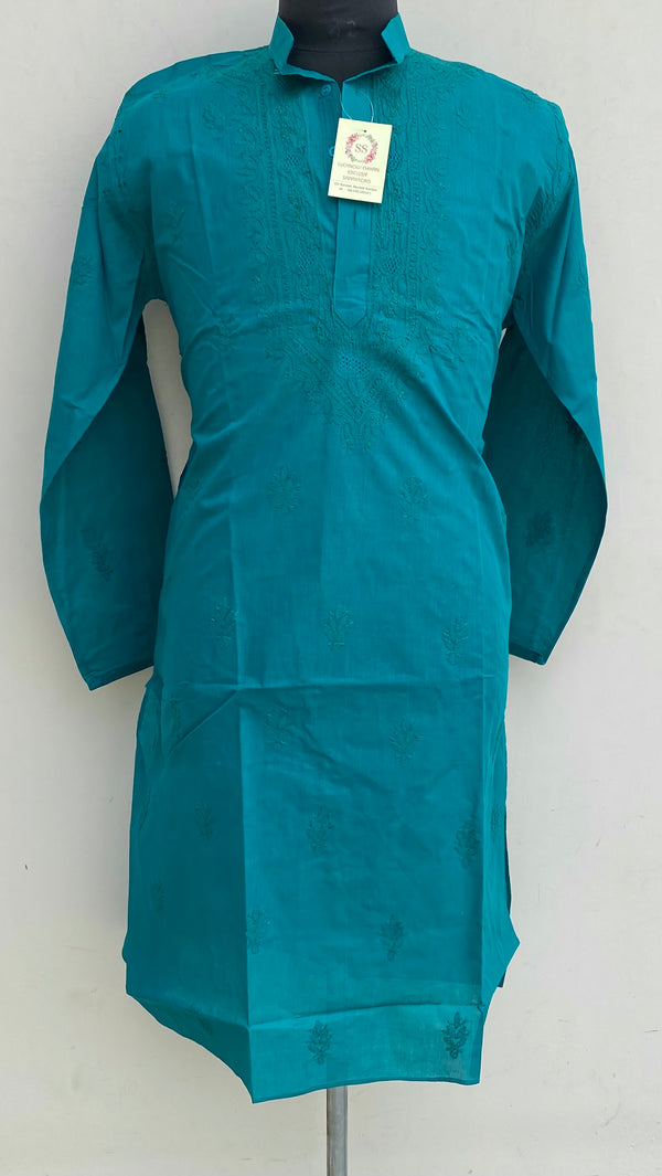 Lucknowi Chikankari Men’s Kurta Green Cotton With Jaali Work