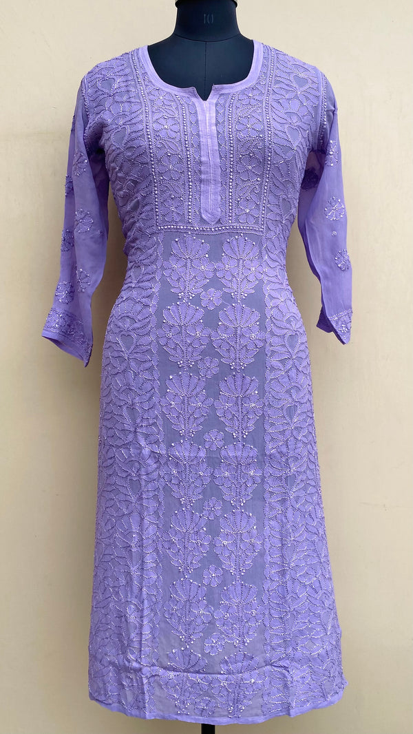 Lucknowi Chikankari Kurti Purple Pure Georgette With Resham Work