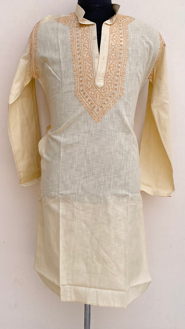 Lucknowi Chikankari Men’s Kurta Cream Cotton