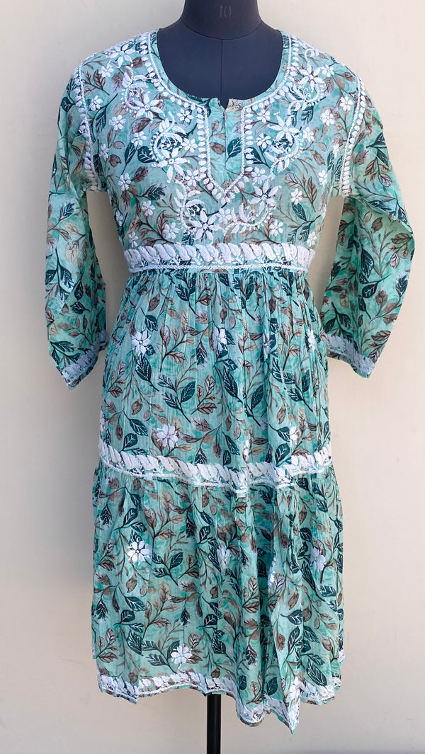 Lucknowi Chikankari Printed Kurti Sea Green Mulmul Cotton