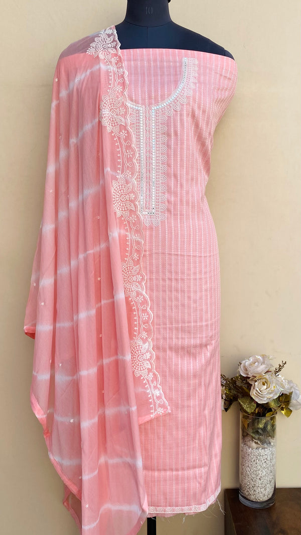 Designer Embroidered Suit Length 3 Piece Pink Mal Cotton