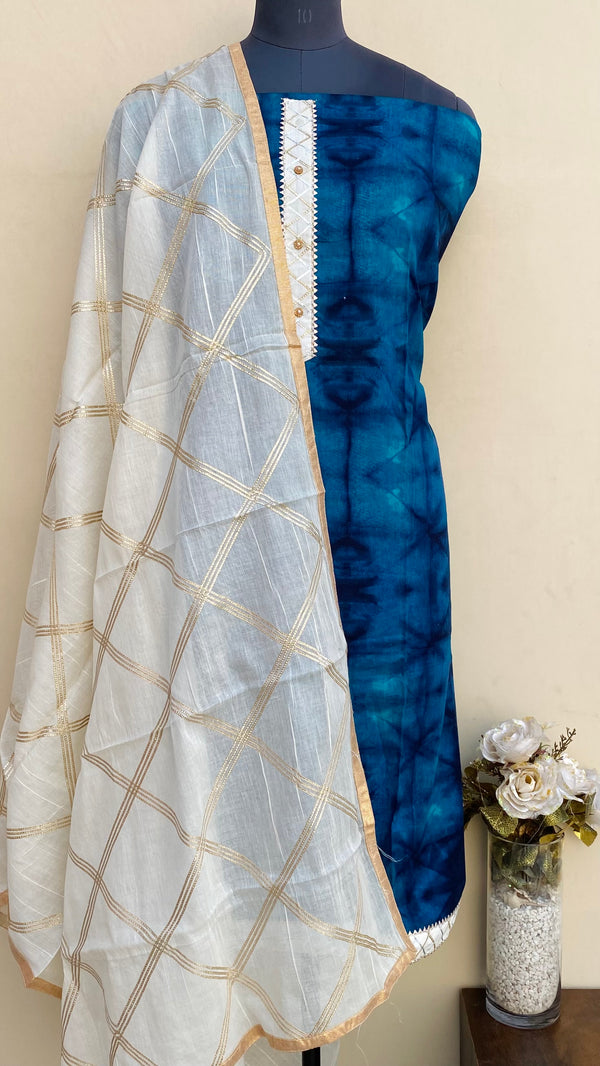 Designer Embroidered Suit Length 3 Piece Blue Mal Cotton