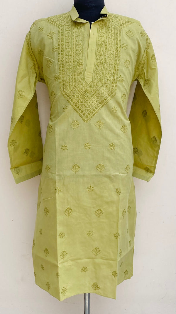 Lucknowi Chikankari Men’s Kurta Green Cotton