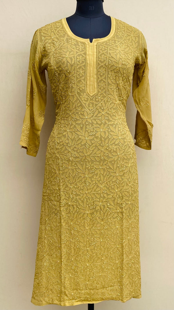 Lucknowi Chikankari Kurti Beige Pure Georgette With Resham Work