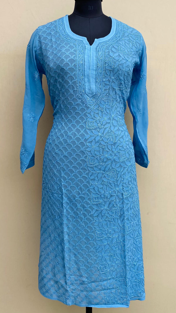 Lucknowi Chikankari Kurti Blue Pure Georgette With Resham Work