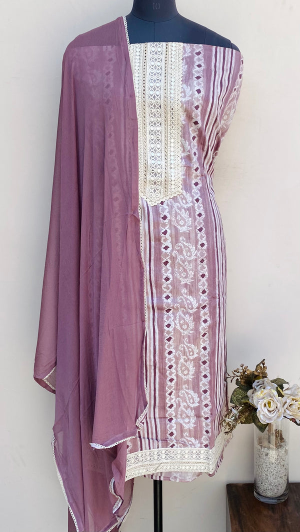 Designer Embroidered Suit Length 3 Piece Onion Pink Mal Cotton