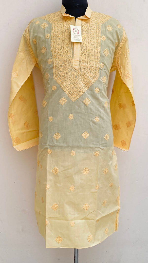 Lucknowi Chikankari Men’s Kurta Yellow Cotton