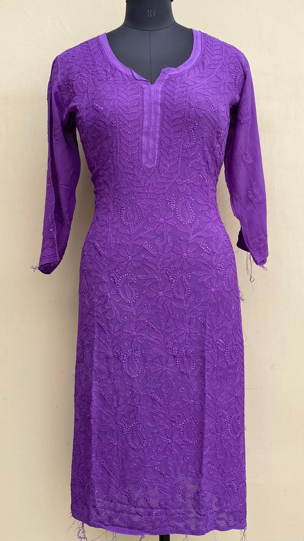 Lucknowi Chikankari Kurti Purple Pure Georgette With Resham Work