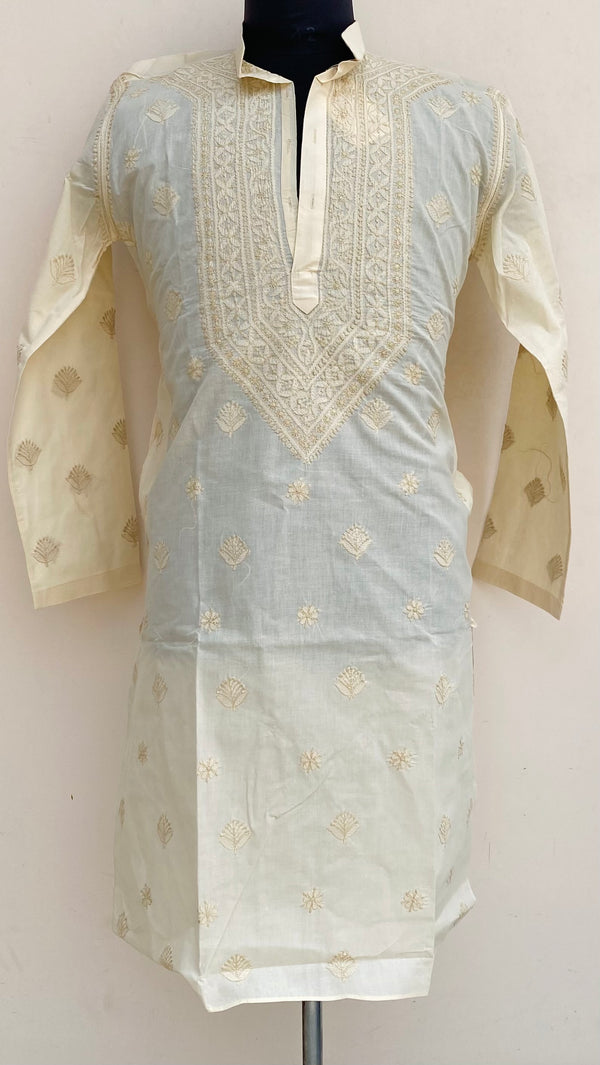 Lucknowi Chikankari Men’s Kurta Cream Cotton
