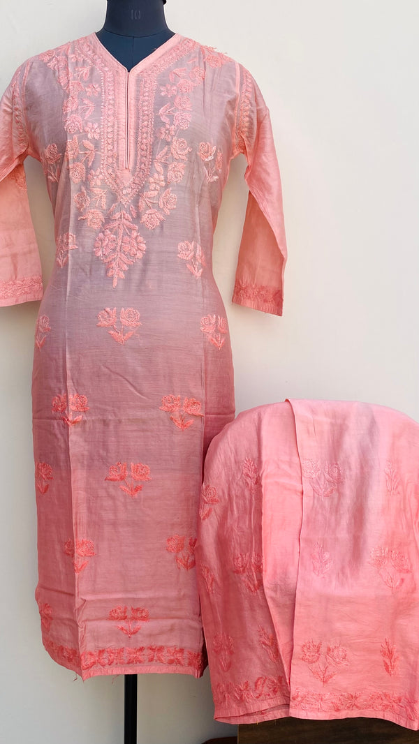 Lucknowi Chikankari Ombre Co-ord Set Gajri Mal Chanderi With Self Work