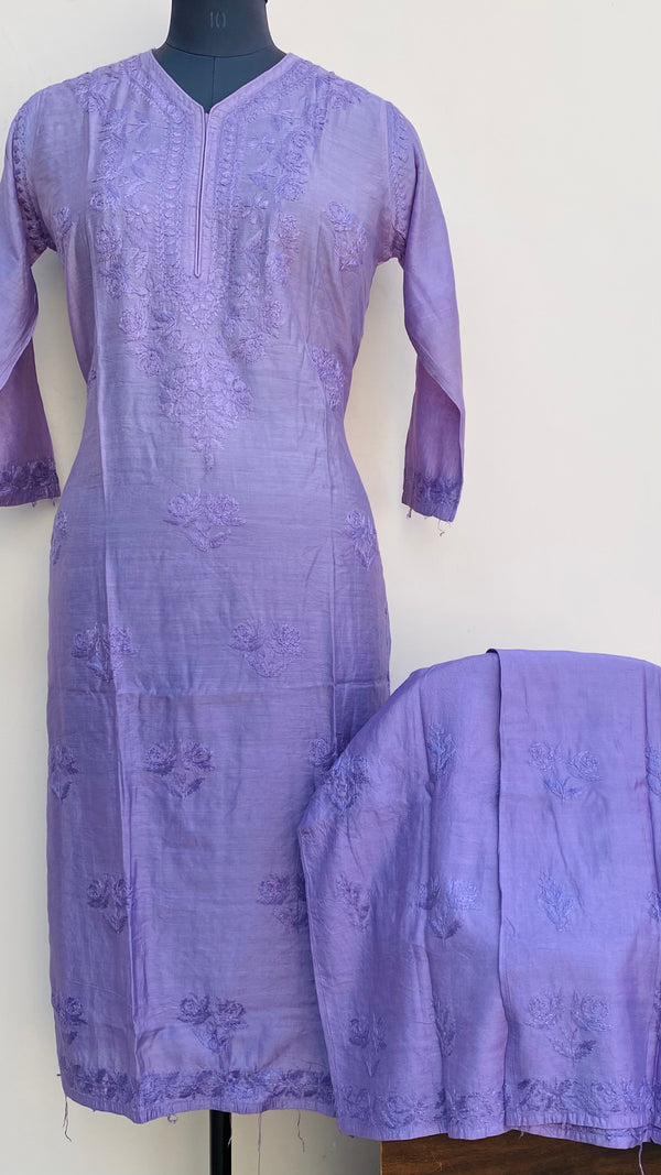 Lucknowi Chikankari Ombre Co-ord Set Onion Pink Mal Chanderi With Self Work
