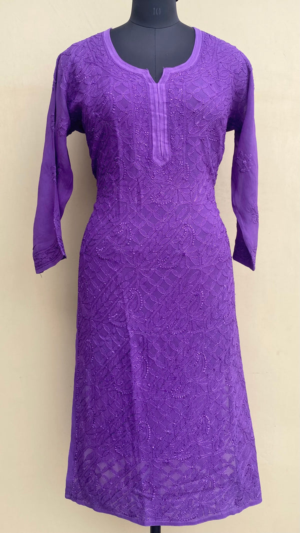 Lucknowi Chikankari Kurti Purple Pure Georgette With Resham Work