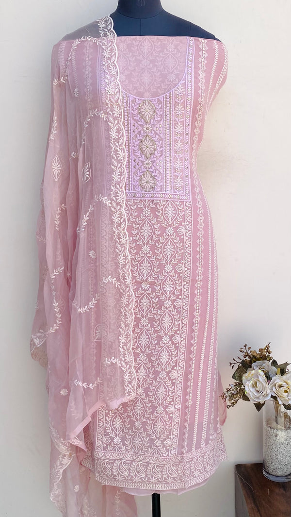 Chikankari Suit Length 3 Piece Pink Georgette With Sequence Work
