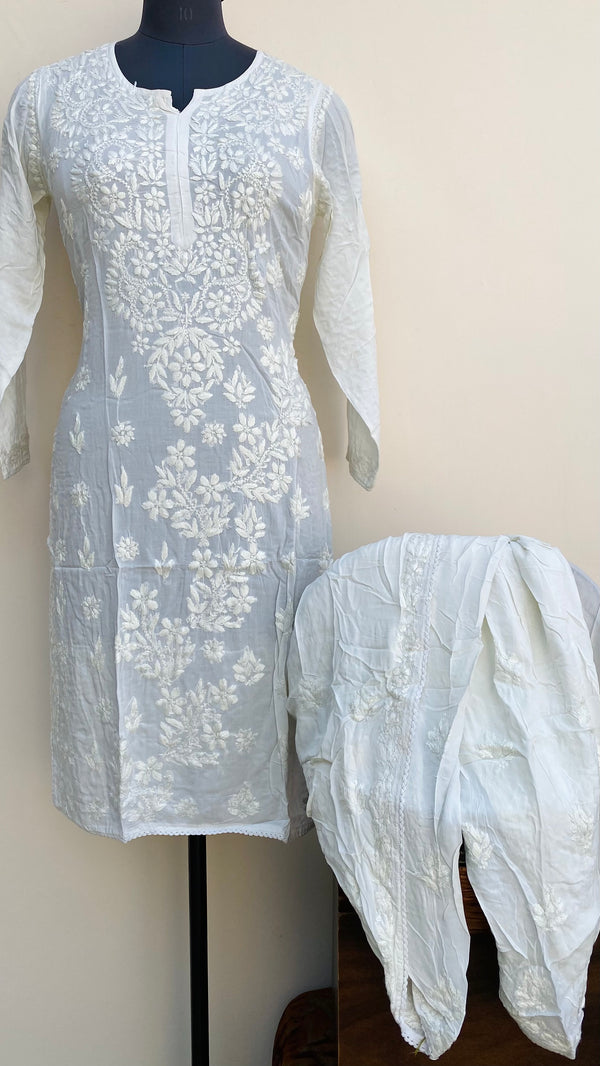 Lucknowi Chikankari Co-ord Set Off White Muslin Cotton  With Self Work