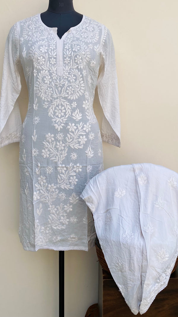 Lucknowi Chikankari Co-ord Set Off White Muslin Cotton With Self Work