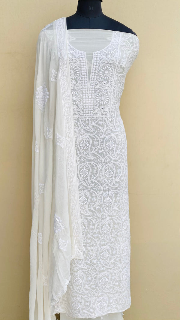 Lucknowi Chikankari Suit Length 2 Piece Off White Pure Georgette