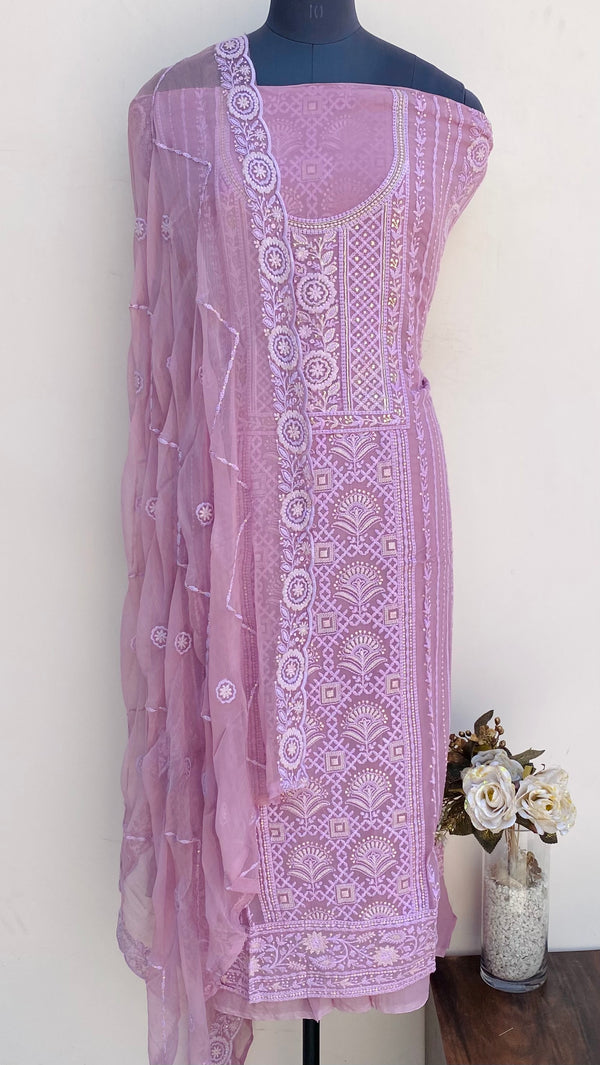 Chikankari Suit Length 3 Piece Purple Georgette With Sequence Work