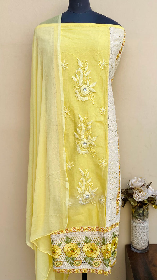 Designer Embroidered Suit Length 3 Piece Yellow Mal Cotton