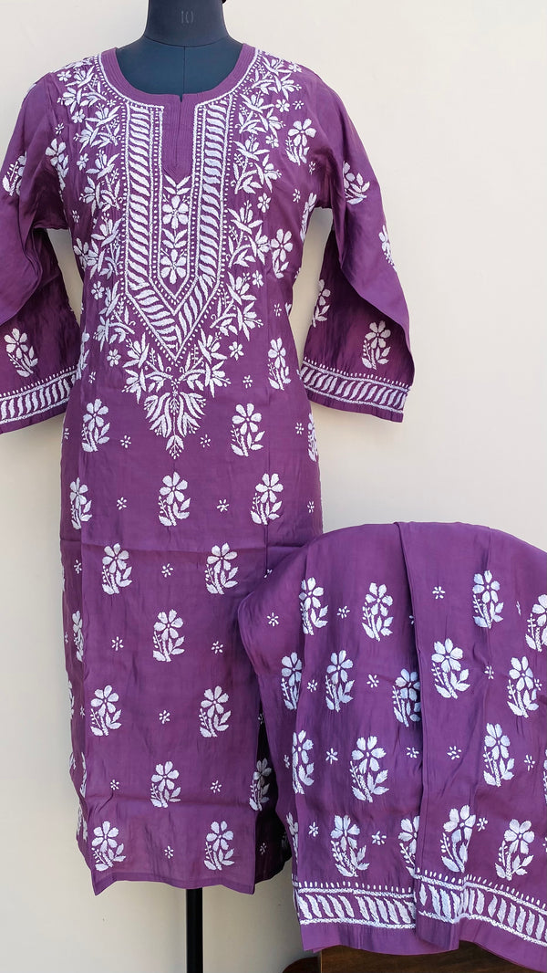 Lucknowi Chikankari Co-ord Set Purple Muslin Cotton