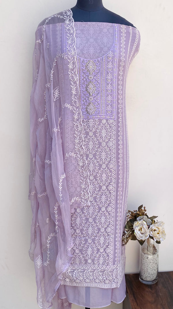 Chikankari Suit Length 3 Piece Purple Georgette With Sequence Work
