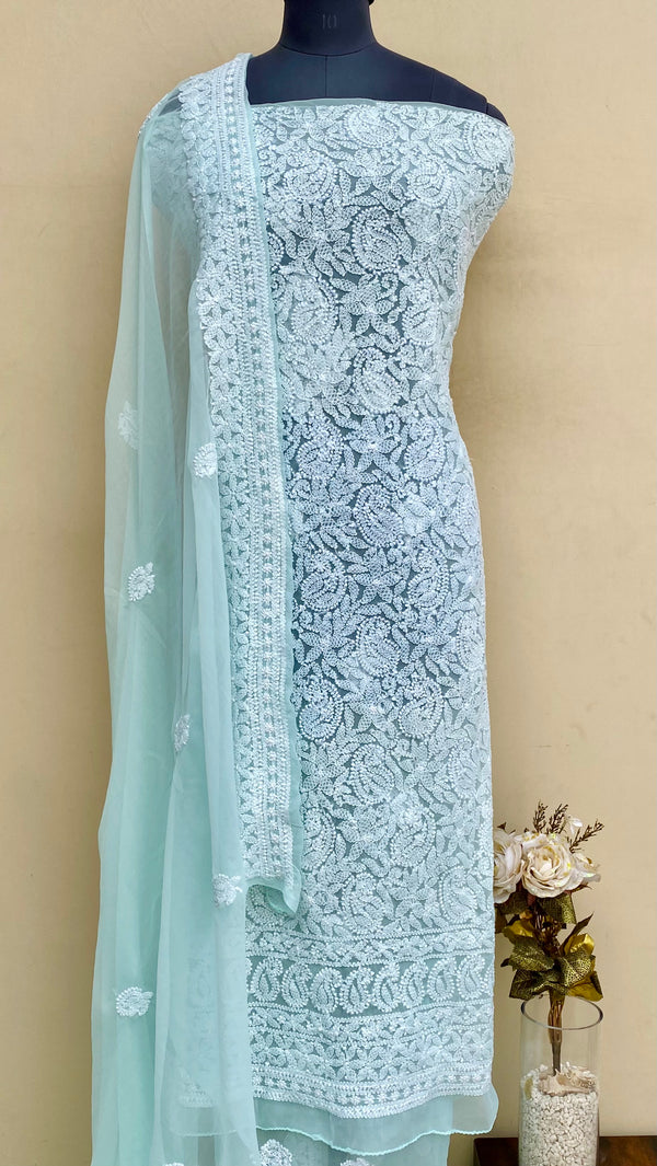 Lucknowi Chikankari Suit Length 3 Piece Sea Green Georgette