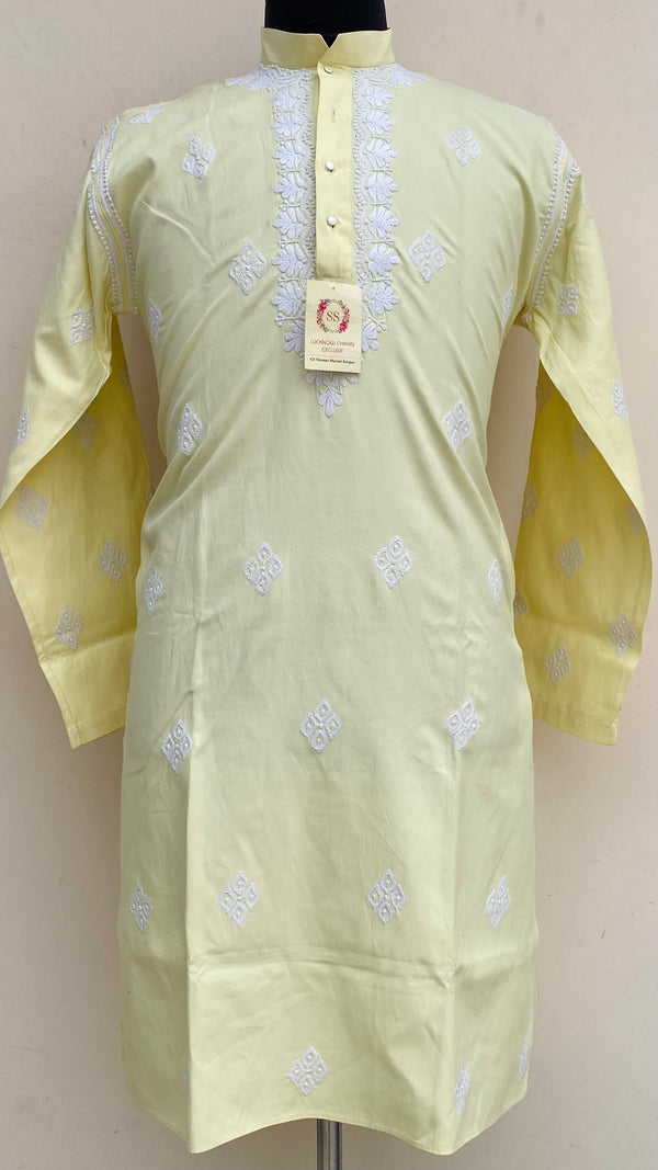 Lucknowi Chikankari Men’s Kurta Lemon Yellow Cotton