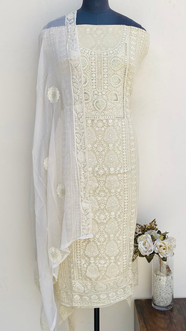 Chikankari Suit Length 3 Piece Beige Georgette With Sequence Work