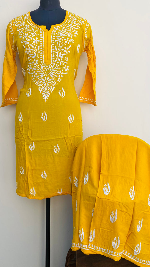 Lucknowi Chikankari Co-ord Set Yellow Modal Cotton