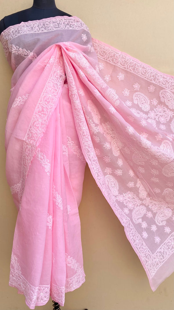 Lucknowi Chikankari Saree Pink Cotton