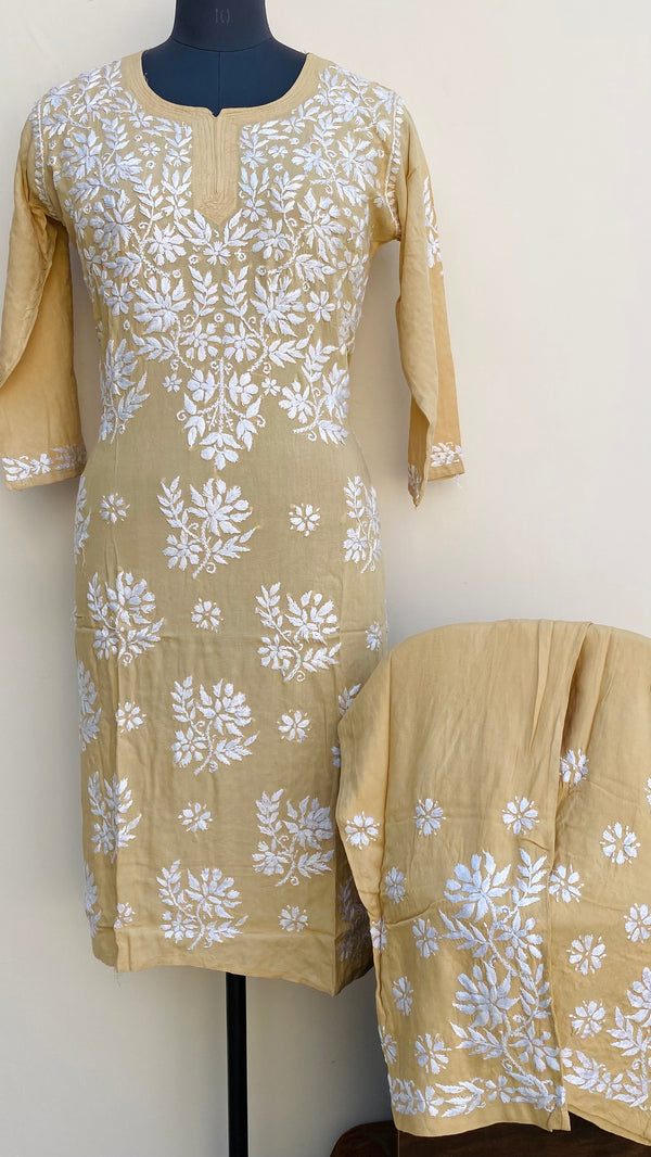 Lucknowi Chikankari Co-ord Set Beige Modal Cotton