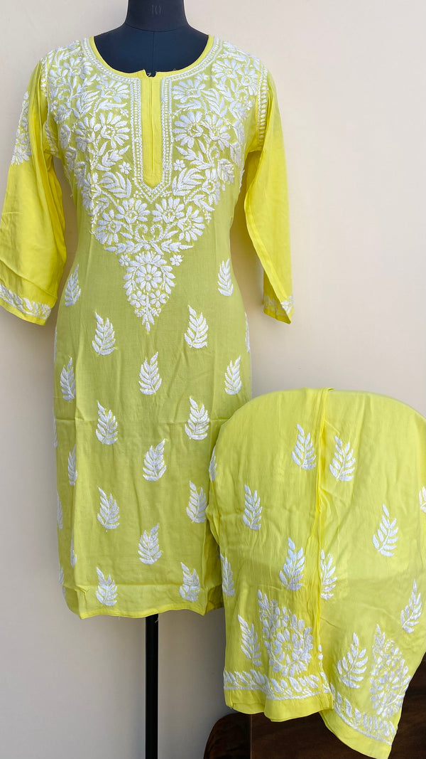 Lucknowi Chikankari Co-ord Set Lemon Yellow Modal Cotton