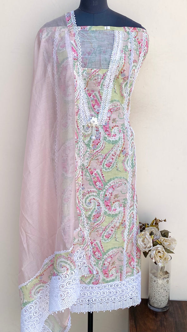 Designer Embroidered Suit Length 3 Piece Green Linen