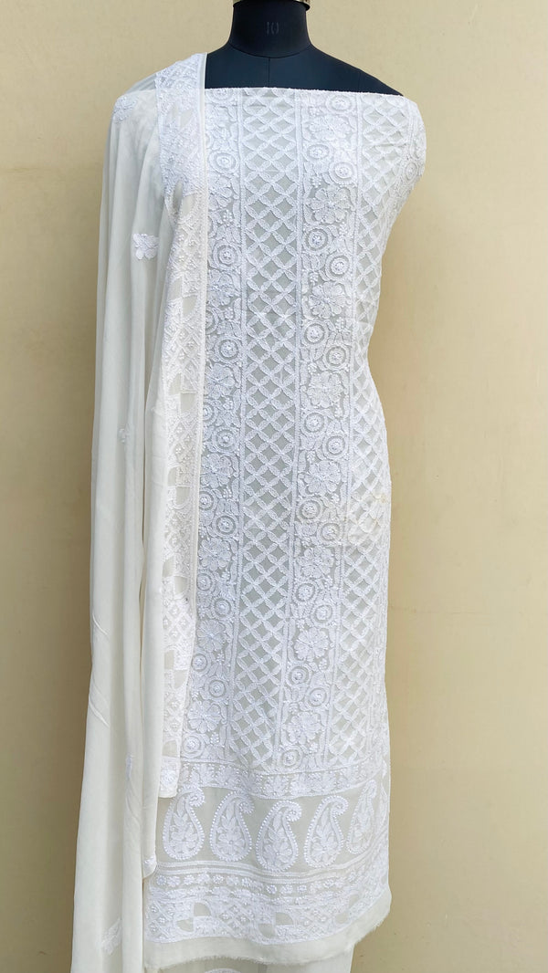 Lucknowi Chikankari Suit Length 2 Piece Off White Pure Georgette