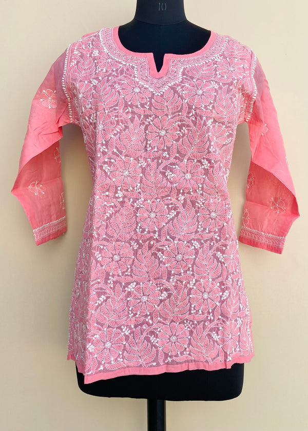 Lucknowi Chikankari  Short Kurti Pink Cotton