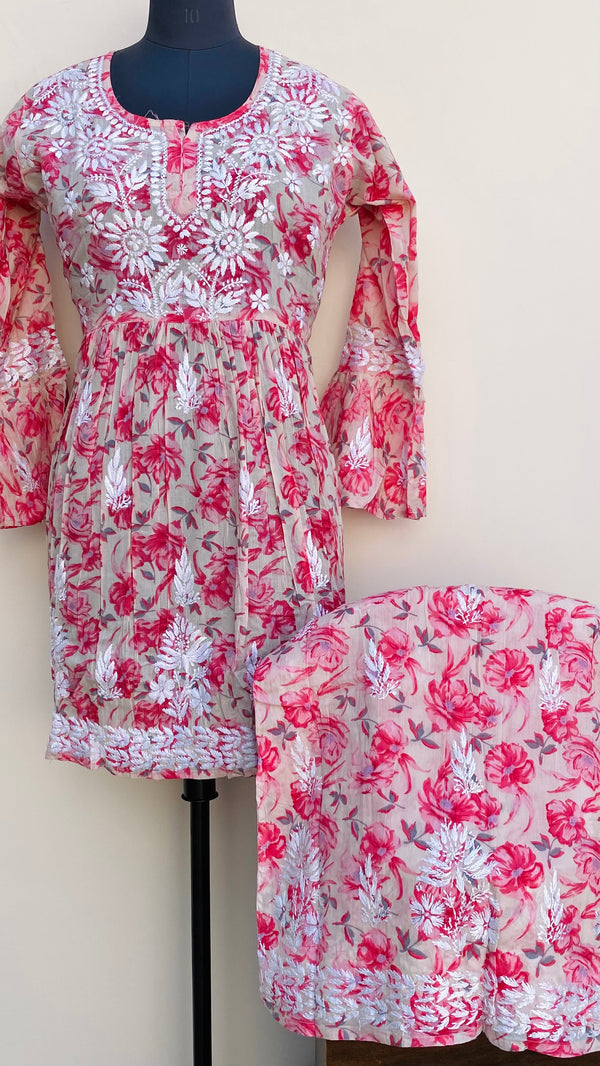 Lucknowi Chikankari Printed Co-ord Set Gajri Mulmul Cotton