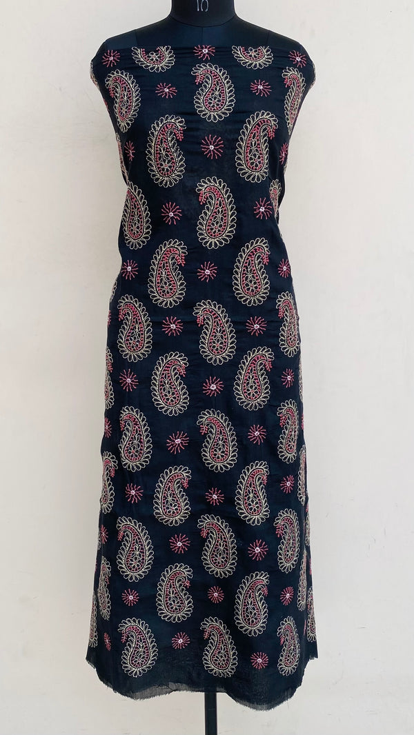 Lucknowi Chikankari Kurta Length Black Mulmul Cotton