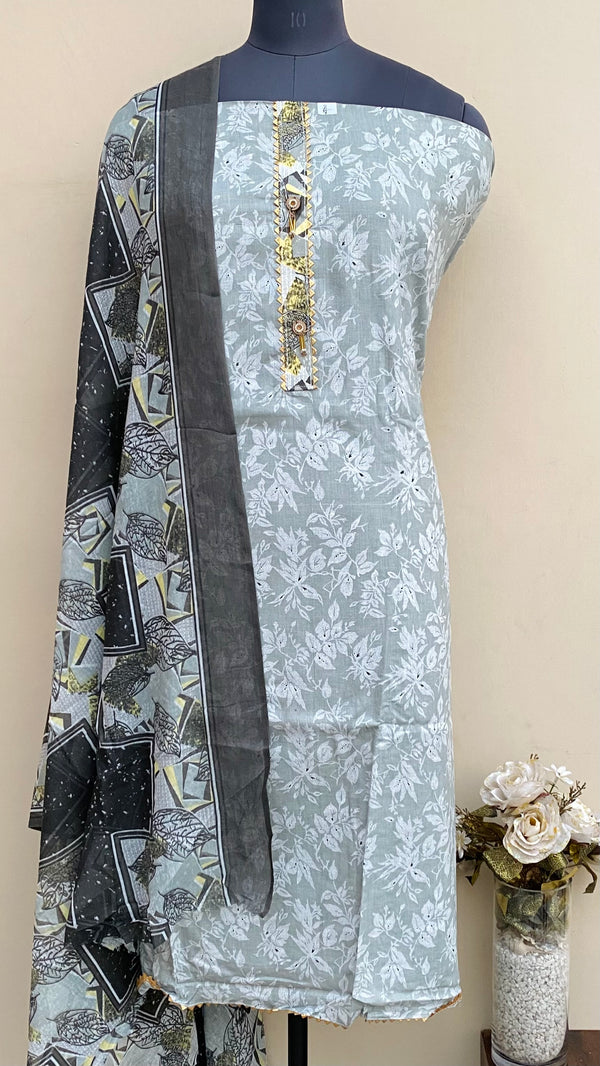 Designer Embroidered Suit Length 3 Piece Gray Mal Cotton