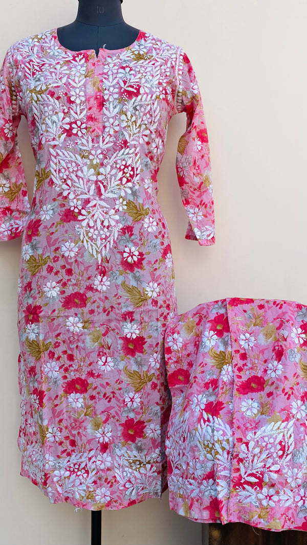 Lucknowi Chikankari Printed Co-ord Set Pink Mulmul Cotton