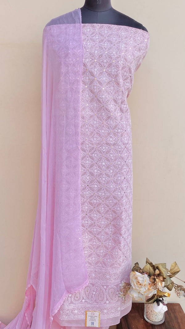 Lucknowi Chikankari Suit Length 3 Piece Purple Cotton With Mukaish Work