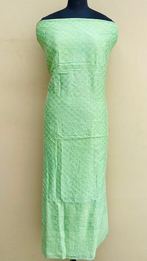 Lucknowi Chikankari Kurta Length 2 Piece Parrot Green  Mal Chanderi