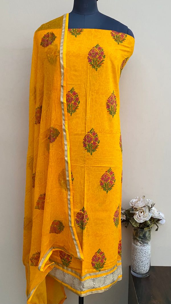 Designer Embroidered Suit Length 3 Piece Mustard Mal Cotton