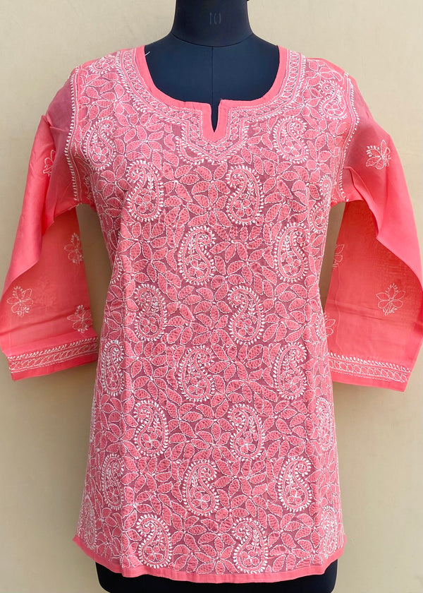 Lucknowi Chikankari Short Kurti Gajri Cotton