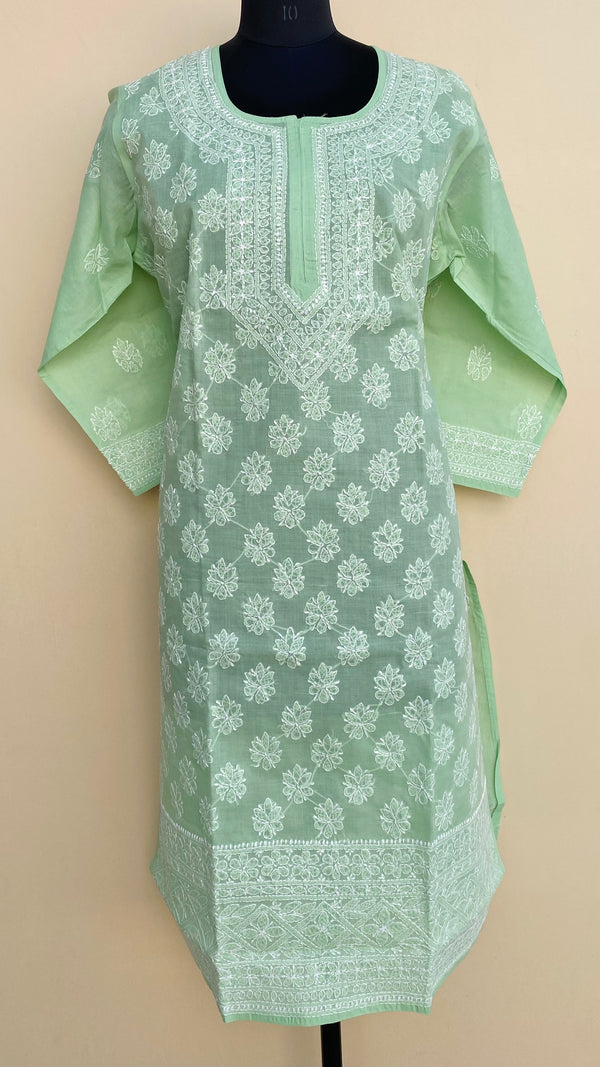 Lucknowi Chikankari Kurti Teal Green Cotton