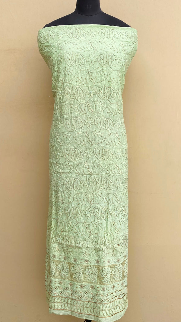 Lucknowi Chikankari Kurta Length Green Muslin