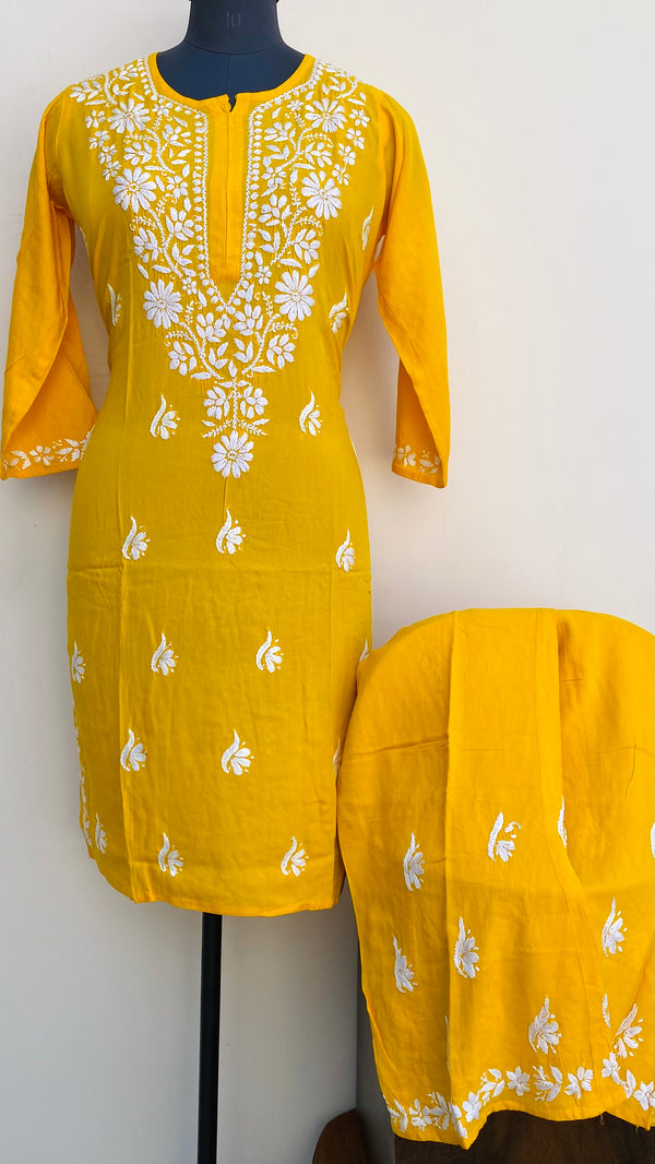 Lucknowi Chikankari Co-ord Set Yellow Modal Cotton