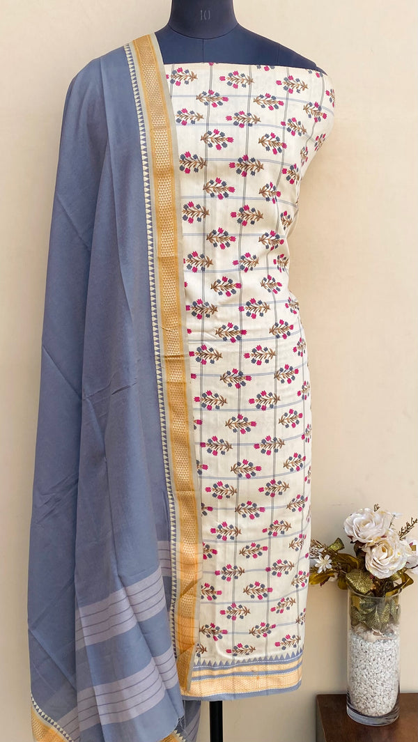 Designer Embroidered Suit Length 3 Piece Cream Mal Cotton