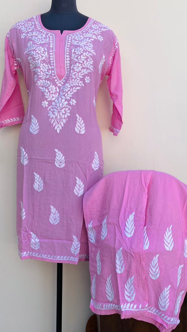 Lucknowi Chikankari Co-ord Set Pink Modal Cotton