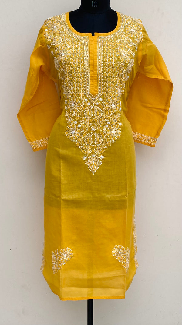 Lucknowi Chikankari Kurti Mustard Cotton