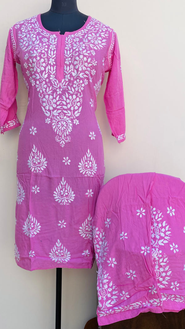 Lucknowi Chikankari Co-ord Set Pink Modal Cotton