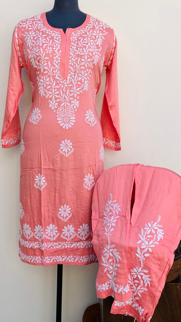 Lucknowi Chikankari Co-ord Set Pink Modal Cotton